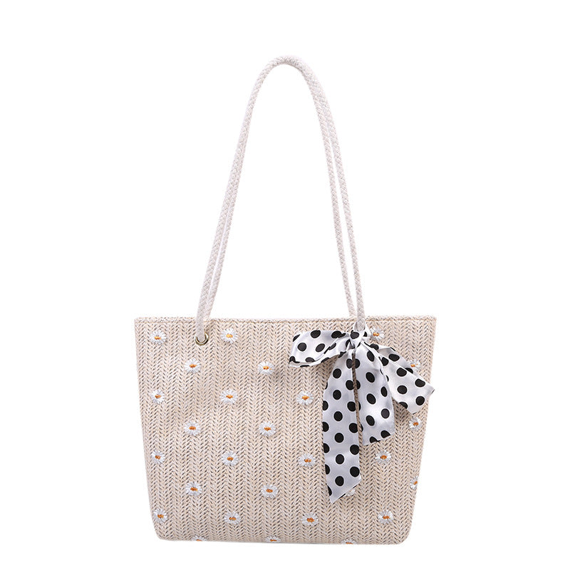 Straw Beach Tote Bag with Decorative Scarf