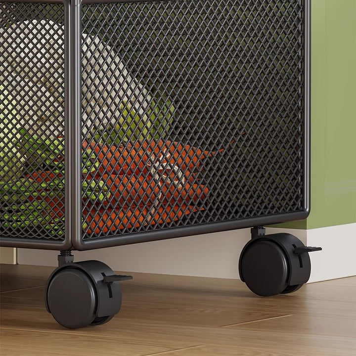 Ventilated Metal Mesh Pantry & Produce Rolling Storage Basket with Tall Handles