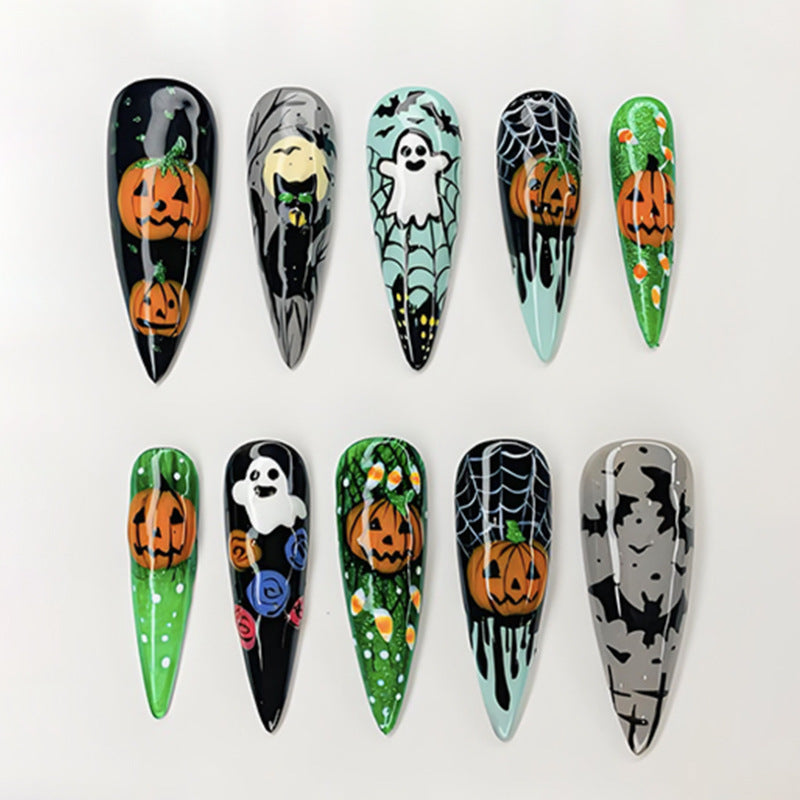 Halloween Nail Art Set with Spooky Motifs and Creative Designs Stornfield
