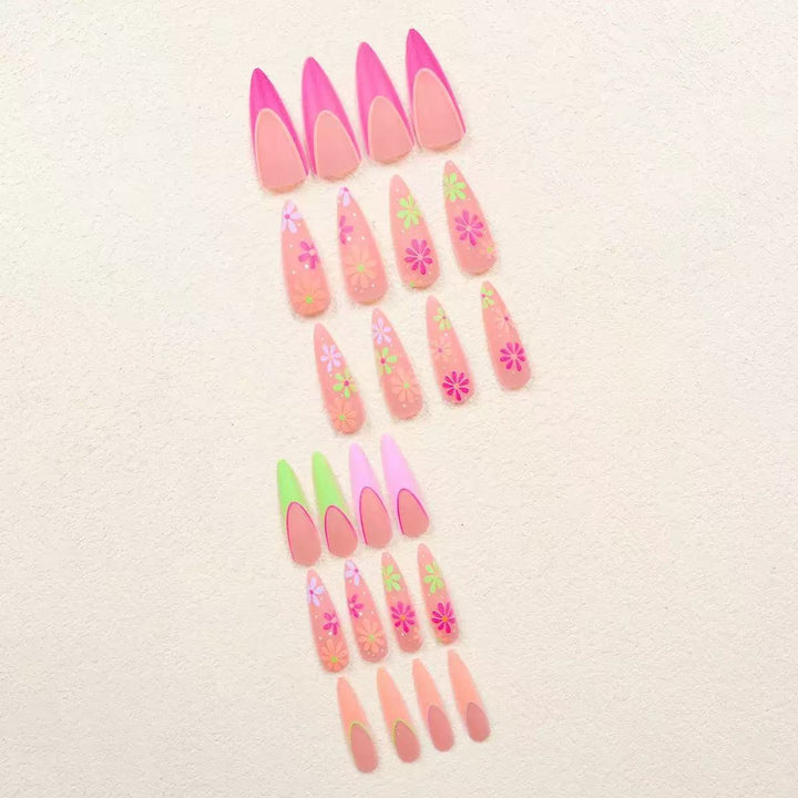 Artificial nail set with playful flower design and elegant high-gloss finish Stornfield