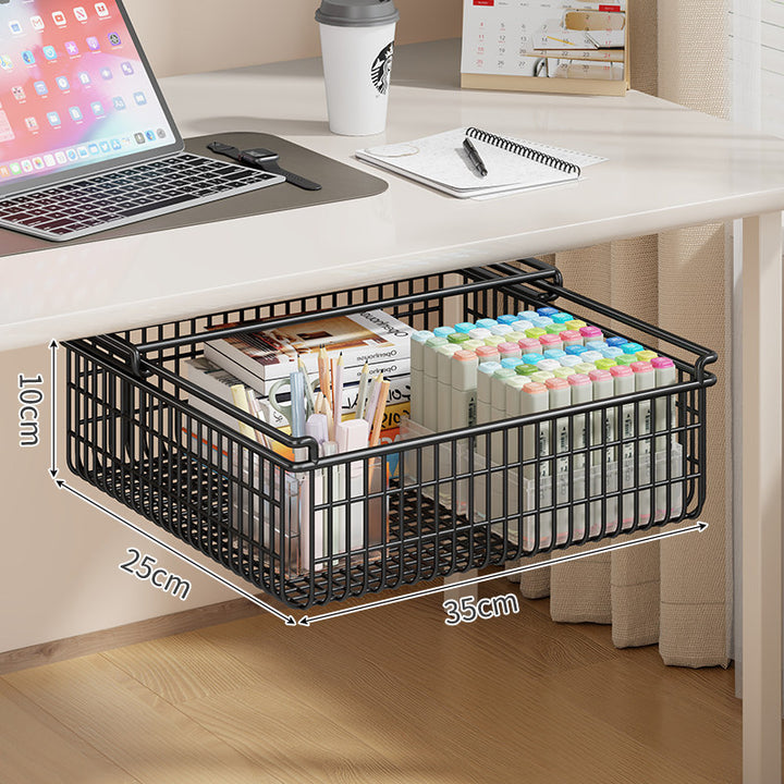 Under-Desk Pull-Out Sliding Mesh Storage Basket Drawer with Soft-Glide Rails