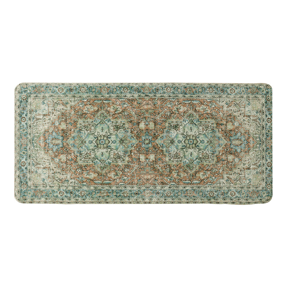 Vintage-inspired flat-woven runner with oriental medallion design and low pile