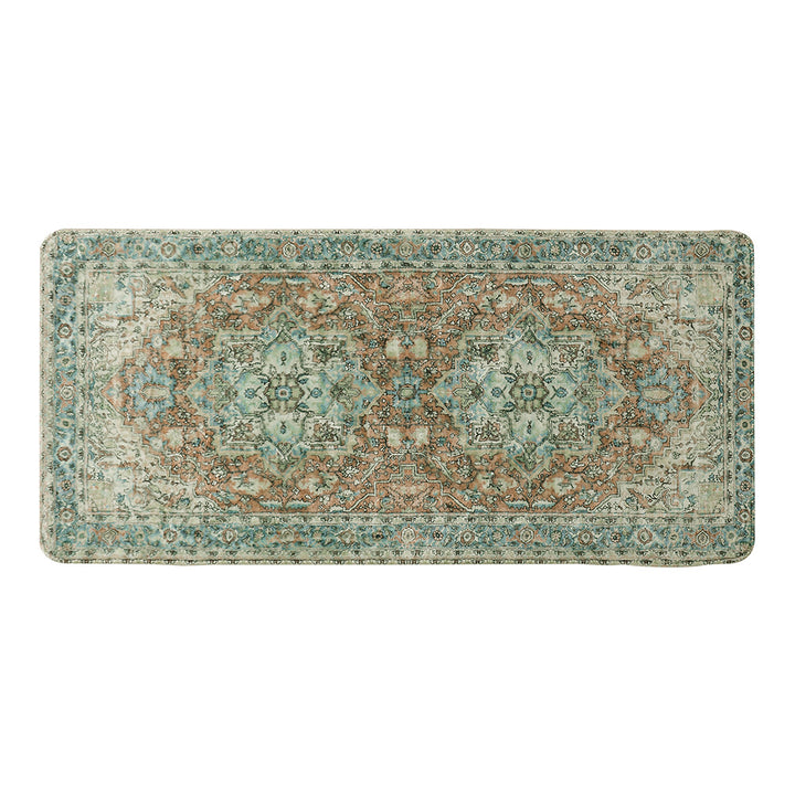 Vintage-inspired flat-woven runner with oriental medallion design and low pile