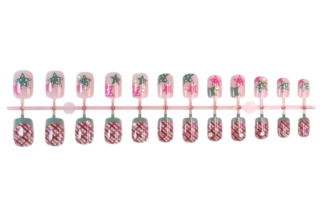 Artificial nail set with playful geometric designs and glitter accents Stornfield
