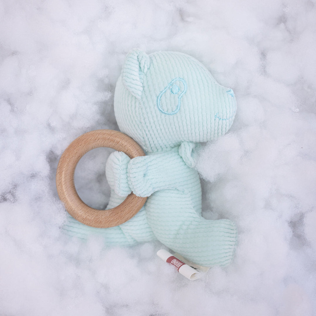 Plush Bunny Teether Rattle with Natural Beech Wood Ring