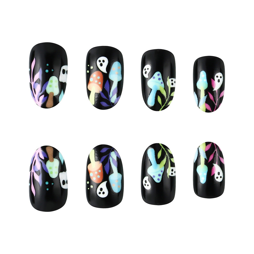 Whimsical Ghost-Themed Press-On Nail Art Stornfield