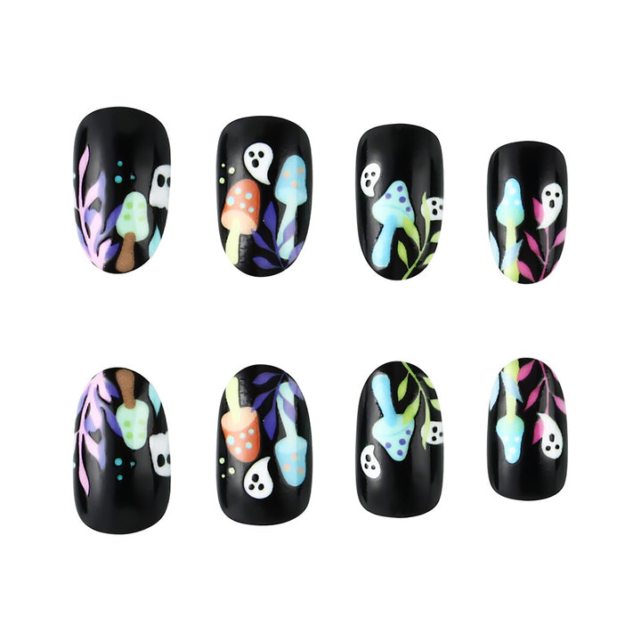 Whimsical Ghost-Themed Press-On Nail Art Stornfield