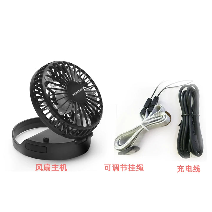 Unisex One Size Compact Foldable Rechargeable USB Personal Fan with Adjustable Tilt Head and Lanyard Stornfield