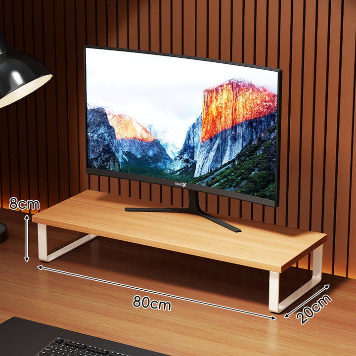 Compact Wooden-Top Monitor Riser Stand with Metal Frame and Under-Shelf Storage