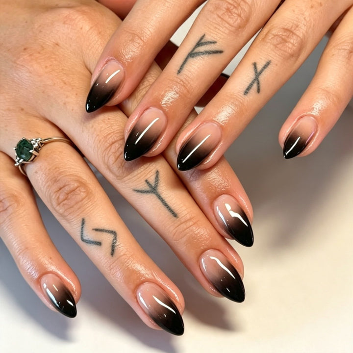 Artificial nails with elegant ombre design and filigree edge Stornfield