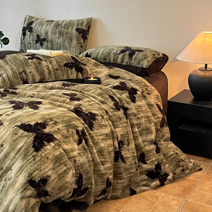 Plush Floral Flocked Reversible Duvet Comforter Set