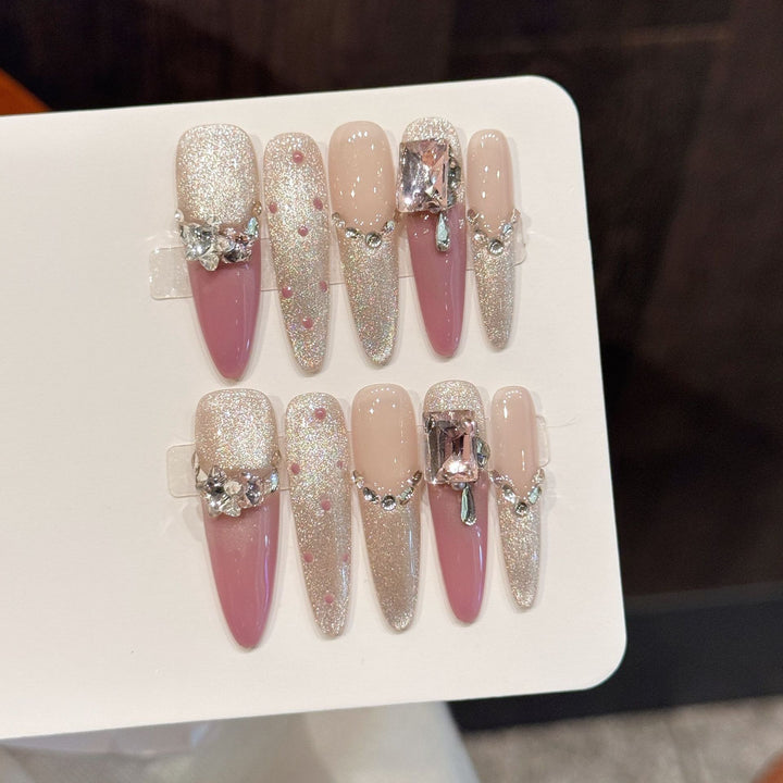 Glamorous Stiletto Press-On Nail Art Set with Crystal Accents