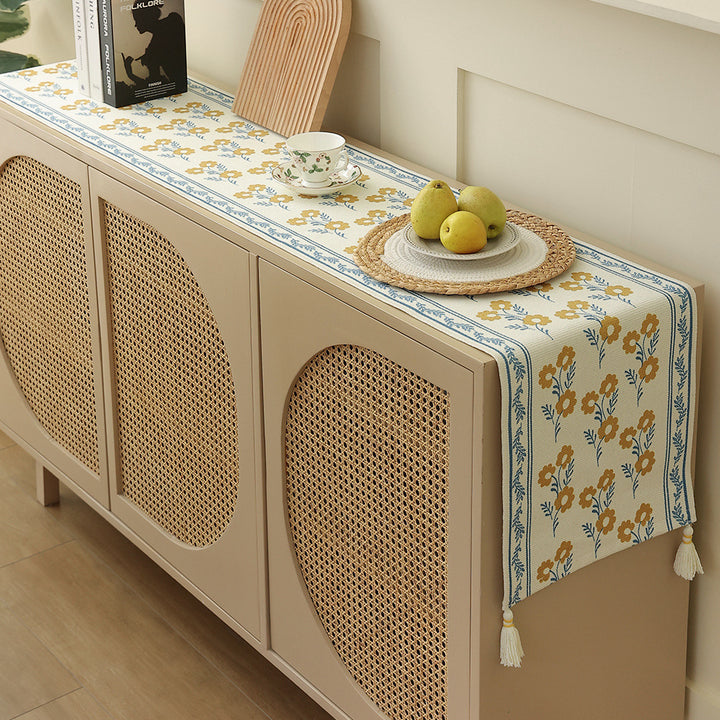 decorative table runner made of woven cotton with tassels Stornfield