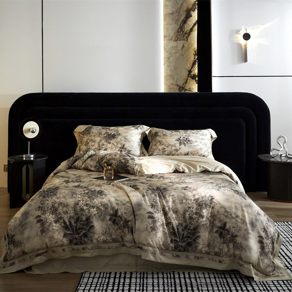Luxurious bedding set made of cotton satin with marbled design