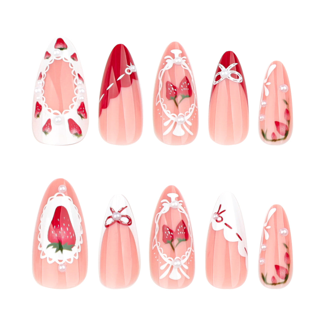 Artful nail extensions with strawberry motifs Stornfield