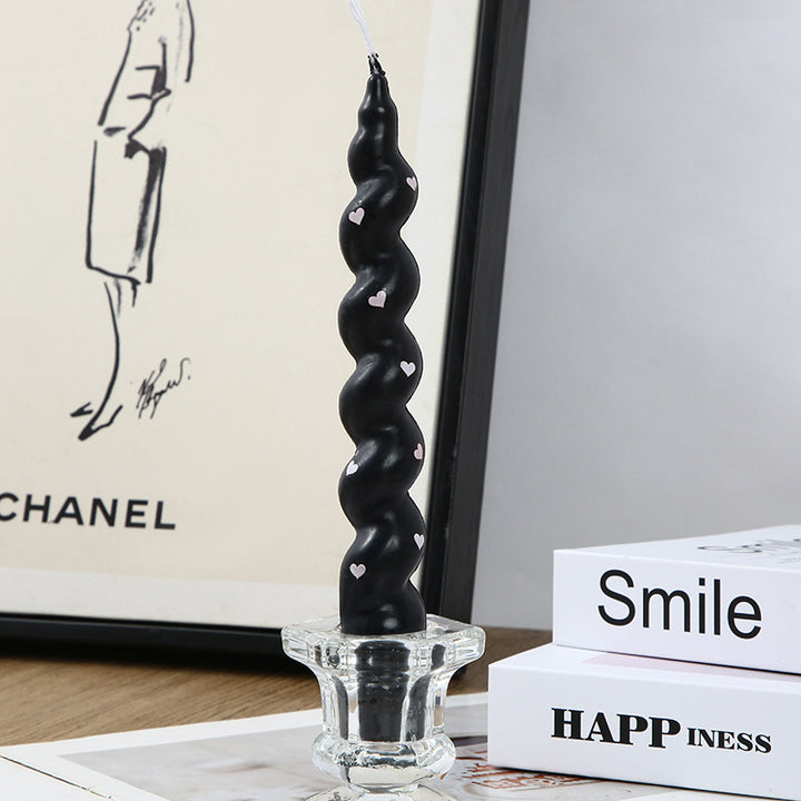 Wavy Sculptural Heart-Accent Taper Candle for Tabletop Decor
