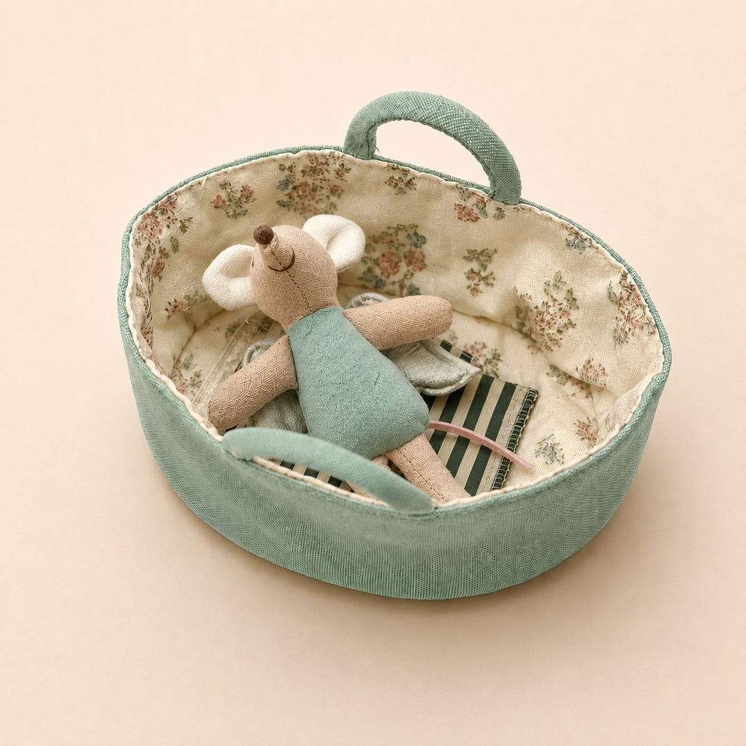 Fabric Nursery Storage Basket with Padded Handles and Floral Lined Interior