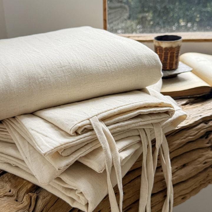 Organic Linen-Texture Breathable Duvet Cover Set with Corner Ties