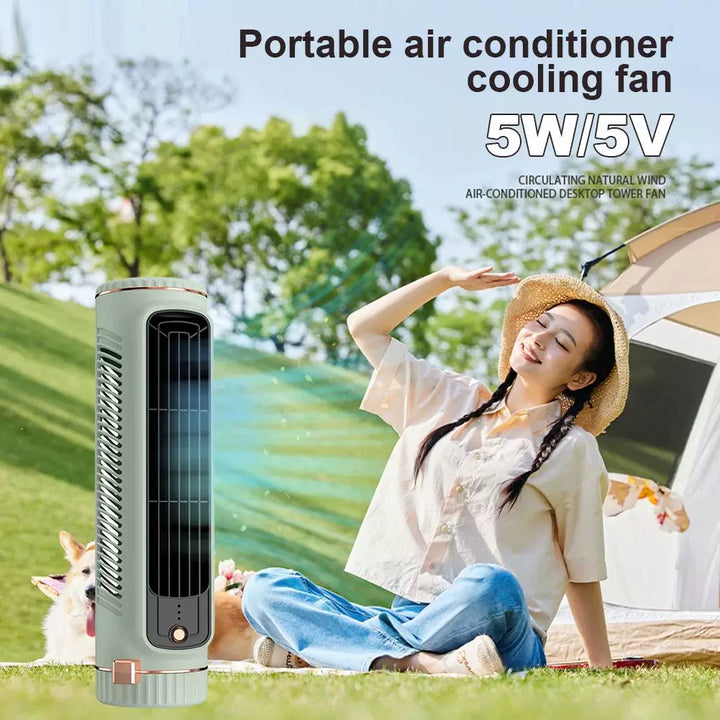 Unisex one size compact vertical desktop breeze tower fan with refillable mini reservoir, USB charging and sticker pack Stornfield