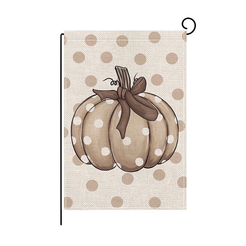 Double-Sided Burlap-Texture Autumn Garden Flag with Hand-Illustrated Pumpkins and 'Happy Fall' Typography