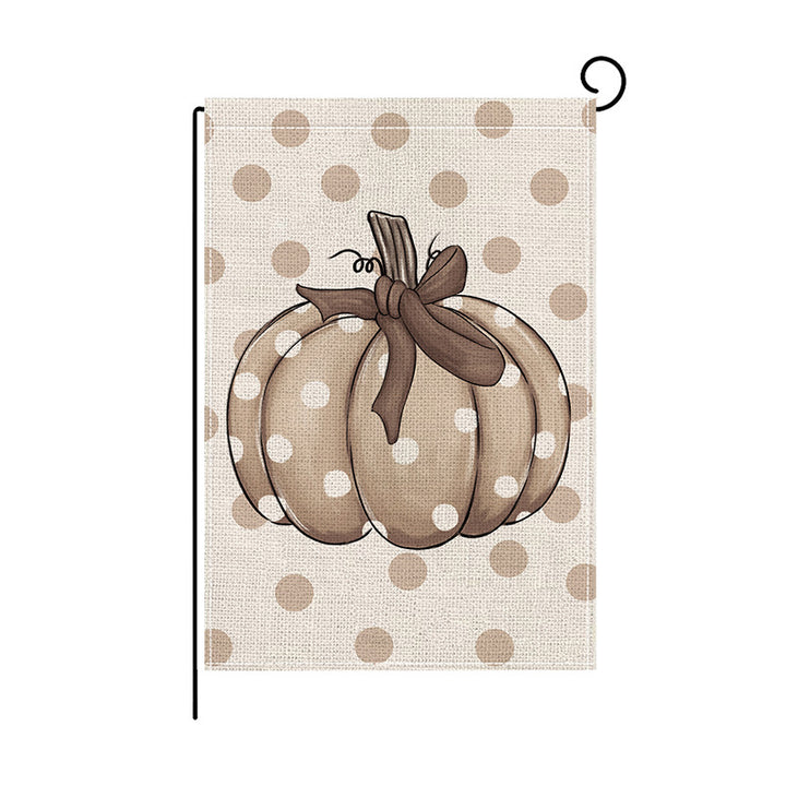 Double-Sided Burlap-Texture Autumn Garden Flag with Hand-Illustrated Pumpkins and 'Happy Fall' Typography