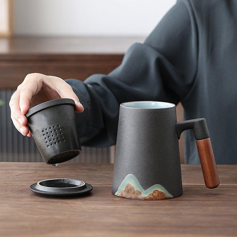 Mountain Themed Ceramic Tea Cups With Filter | Stornfield