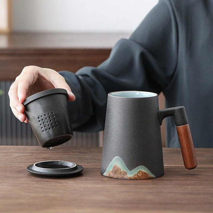 Mountain Themed Ceramic Tea Cups With Filter | Stornfield