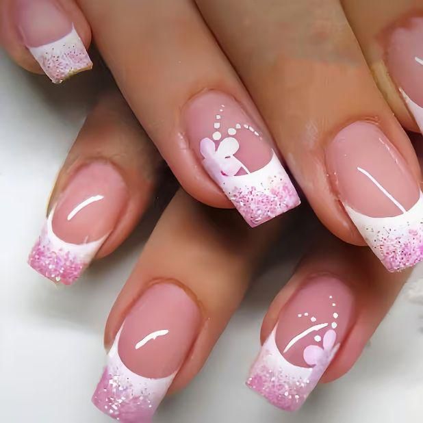 Elegant French Tip Glitter Nail Set Stornfield