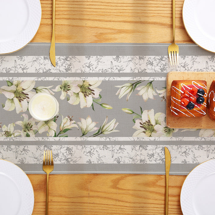 Linen-Blend Watercolor Floral Botanical Table Runner with Stain-Resistant Finish and Hemmed Edges