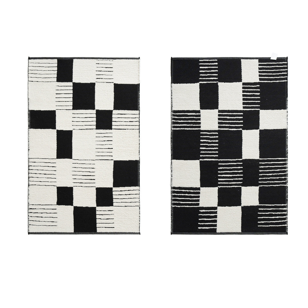 Modern runner rug with checkerboard and line structure
