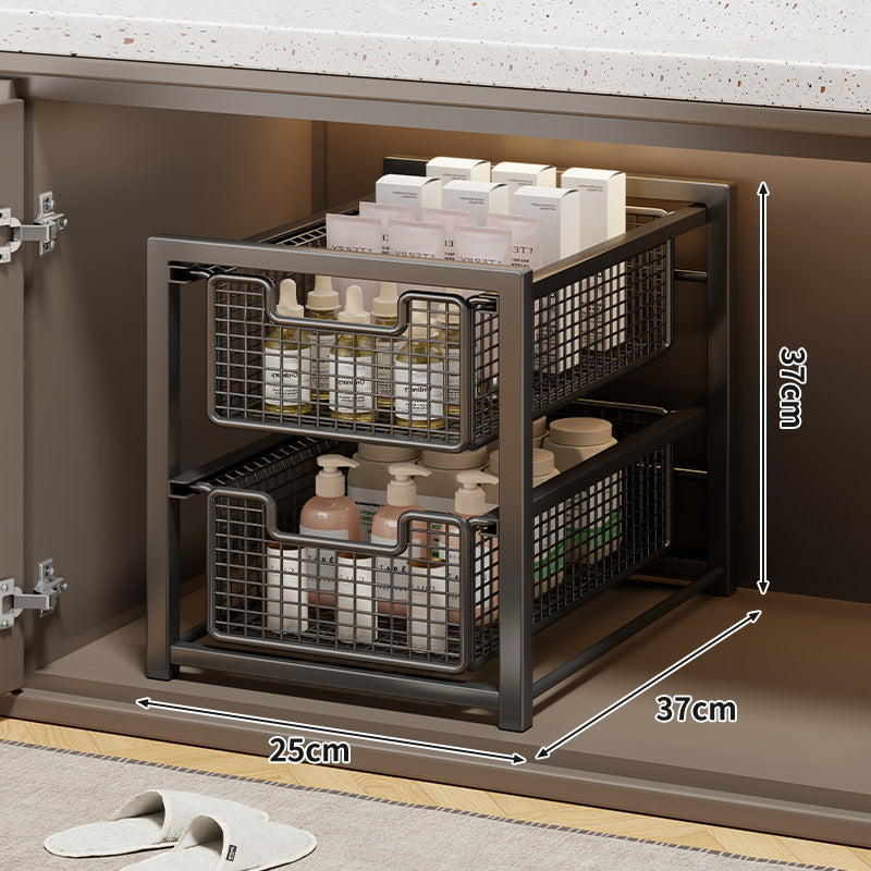 Under-Cabinet Sliding Three-Tier Mesh Basket Organizer with Removable Bins