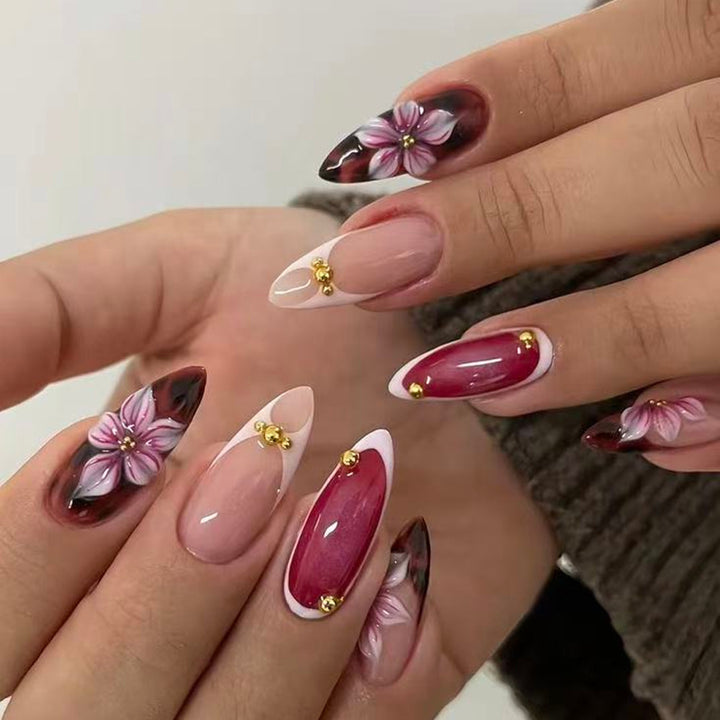Elegant Artificial Nails with Botanical Designs Stornfield