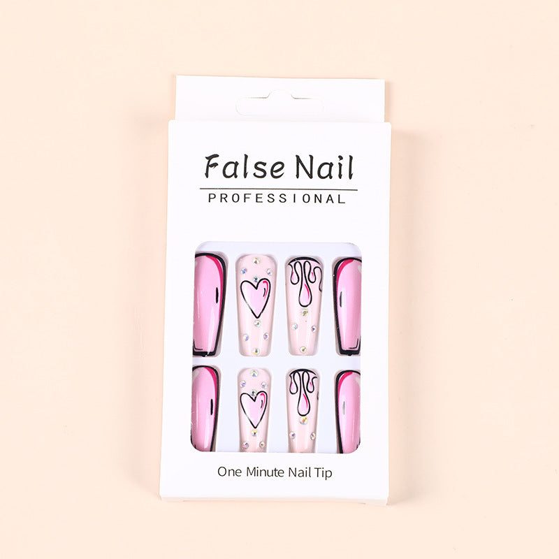Eye-catching artificial nails with soulful heart design and glamorous accents Stornfield