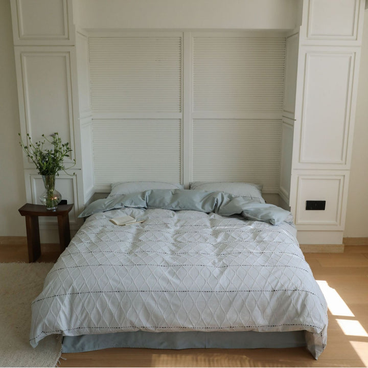 Quilted Cotton Duvet Cover Set with Pillow Shams and Bed Skirt