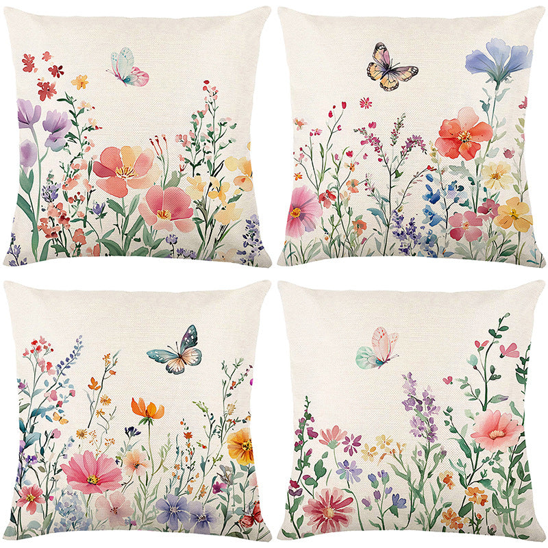 Watercolor Wildflower Linen Throw Pillow Cover