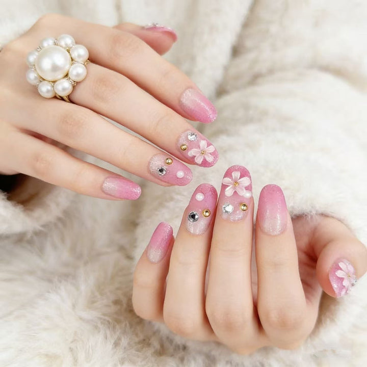 Floral Glitter Press-On Nail Art