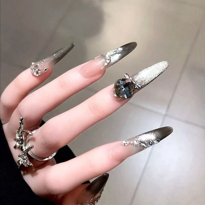 Artistic Crystal-Embellished Stiletto Nail Extensions Stornfield