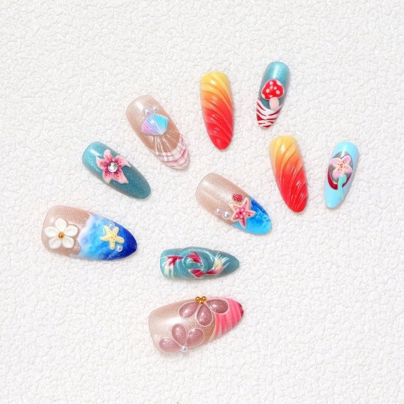 Artificial nail set with floral design and creative glitter Stornfield