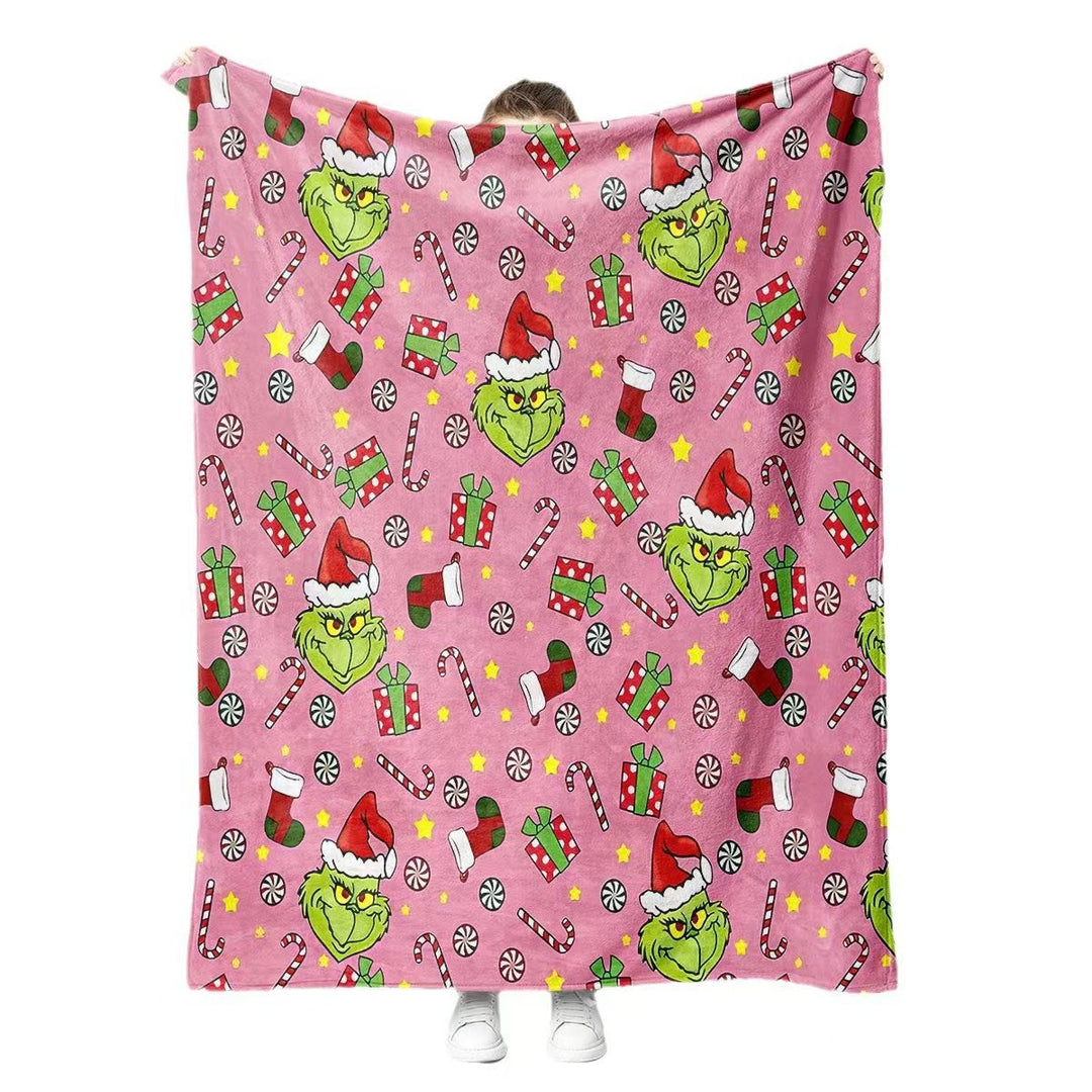 Fun Grinch-Themed Fleece Throw Blanket