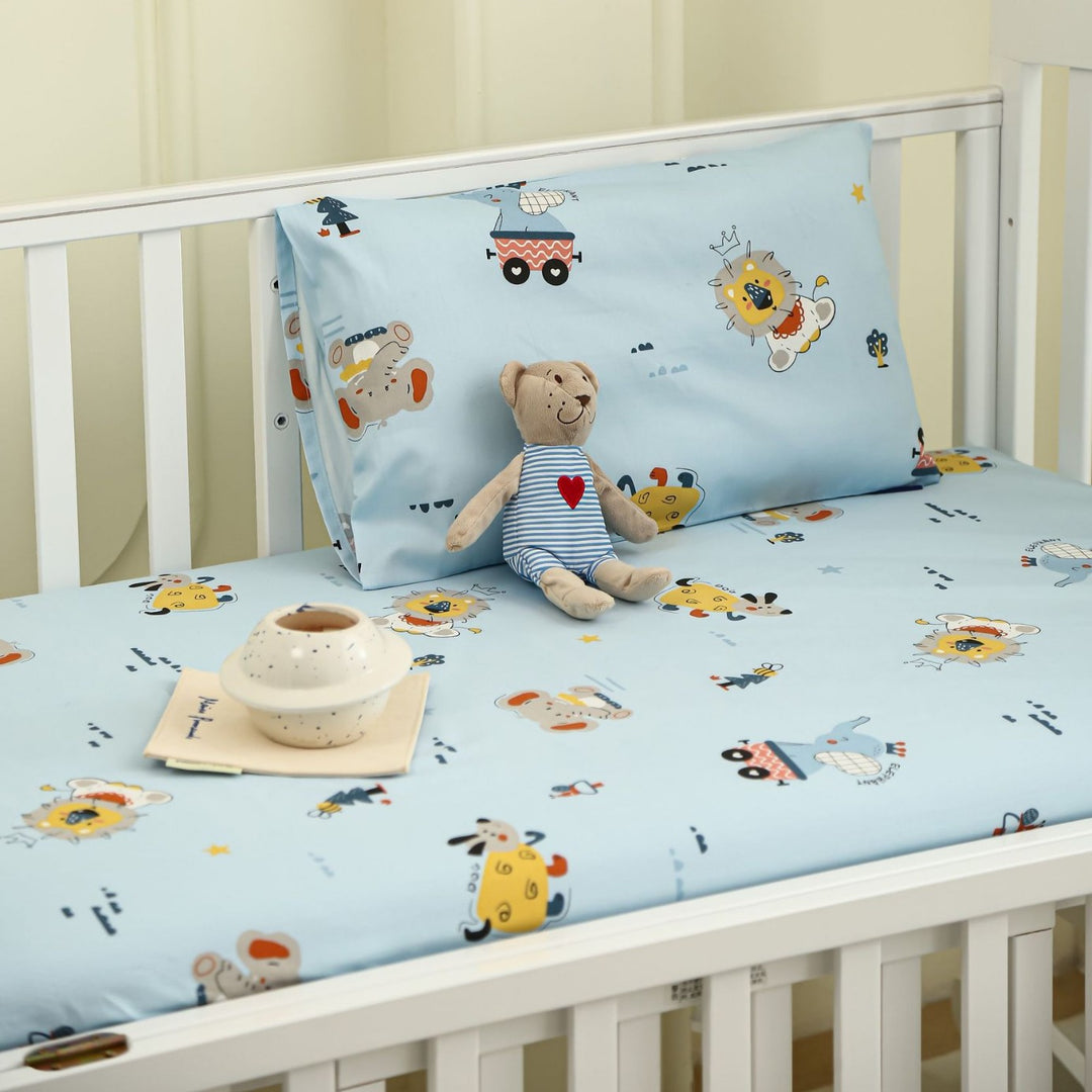 Baby Fitted Sheet Set for Crib with Elephant Print made of Breathable Muslin