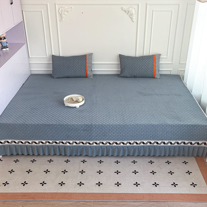 Quilted Ruffled Bed Skirt and Deep-Fit Mattress Protector Set