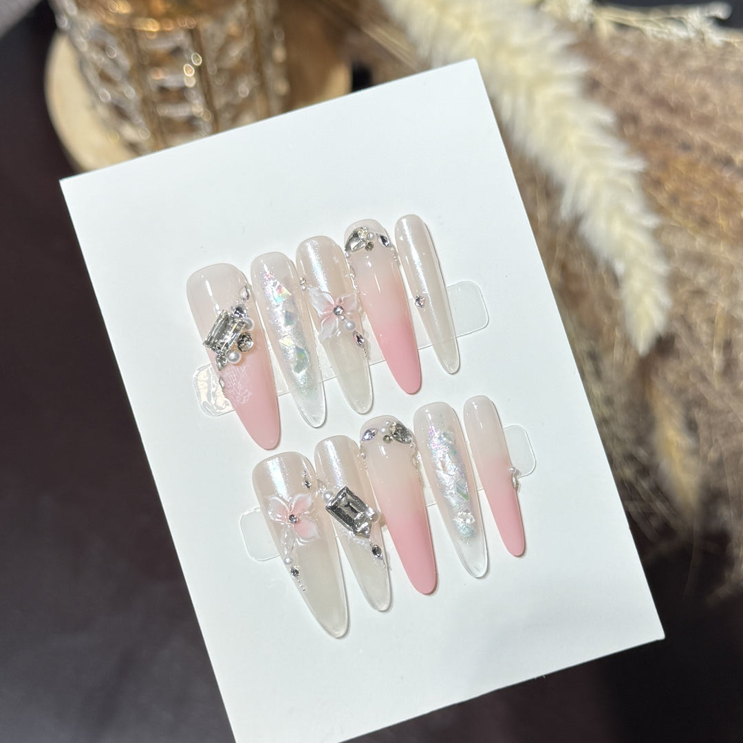 Elegant Stiletto Press-On Nail Art Set with Decorative Floral Accents Stornfield