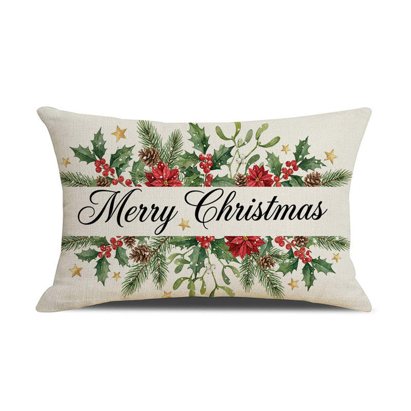 Decorative Rectangular Linen Cushion Cover with Nutcracker Ballet Christmas Print