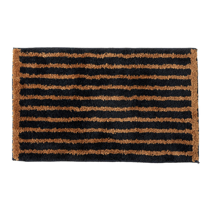 Robust coconut fiber doormat with striped dirt-catching structure and non-slip backing