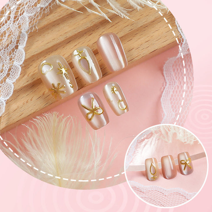 Decorative Press-On Nails with Gold Accents