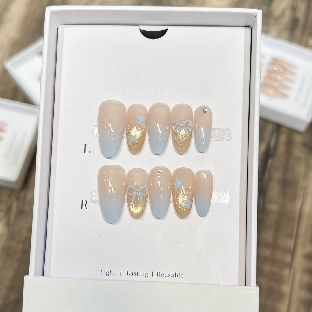 Decorative Press-On Nail Set with Glitter and Bow Accents Stornfield
