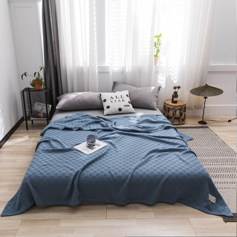 Lightweight Cotton Waffle-Weave Breathable Bed Blanket Throw