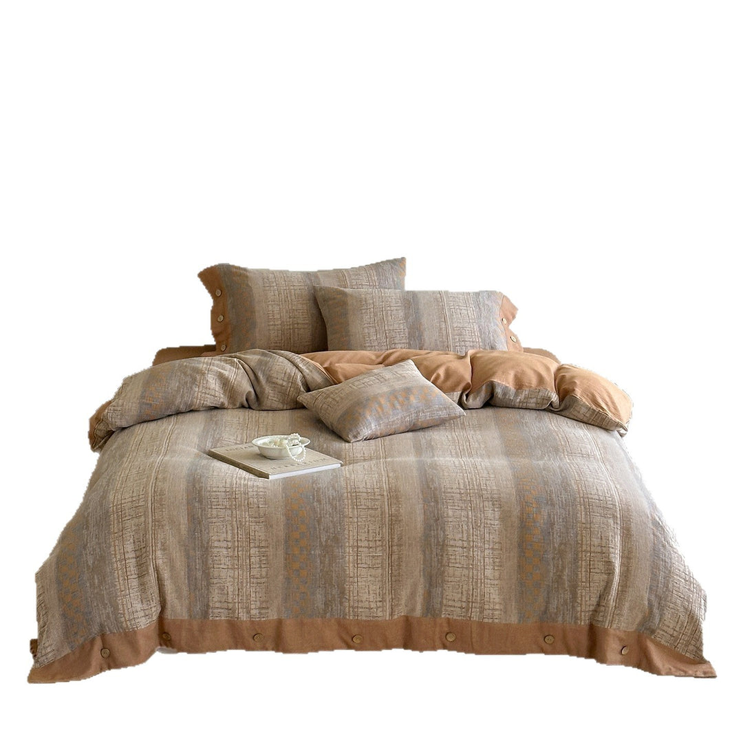 Washed Linen-Blend Reversible Duvet Cover Set with Button-Tab Closure and Pillow Shams