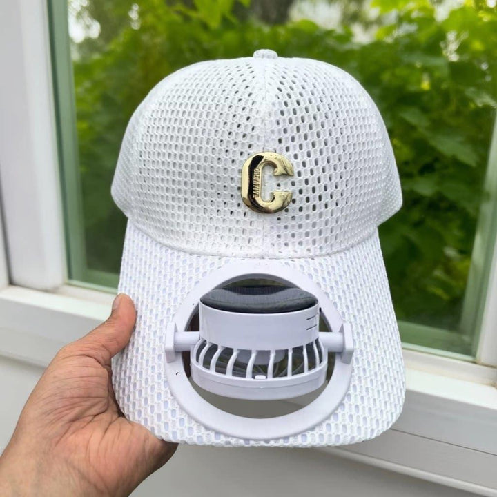 Breathable baseball cap with rechargeable fan in the visor and mesh insert Stornfield