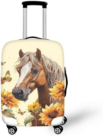 Unisex nano elastic suitcase cover with horse and sunflower motif, stretchable stretch protection for hard shell trolley with zipper Stornfield
